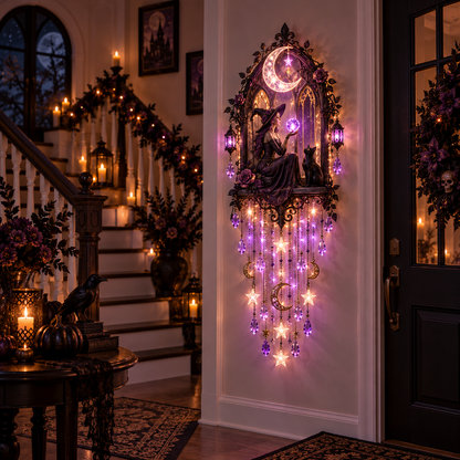 🔥 Witch Moon Cathedral Glow™ 🌙– Lighted Gothic Halloween Wall Decor✨