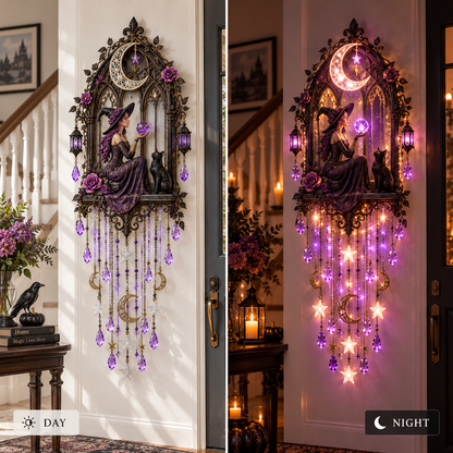 🔥 Witch Moon Cathedral Glow™ 🌙– Lighted Gothic Halloween Wall Decor✨
