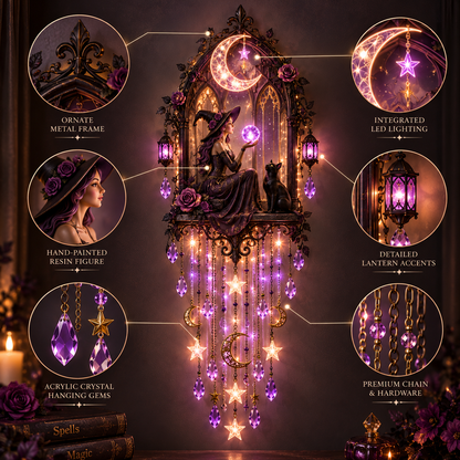 🔥 Witch Moon Cathedral Glow™ 🌙– Lighted Gothic Halloween Wall Decor✨