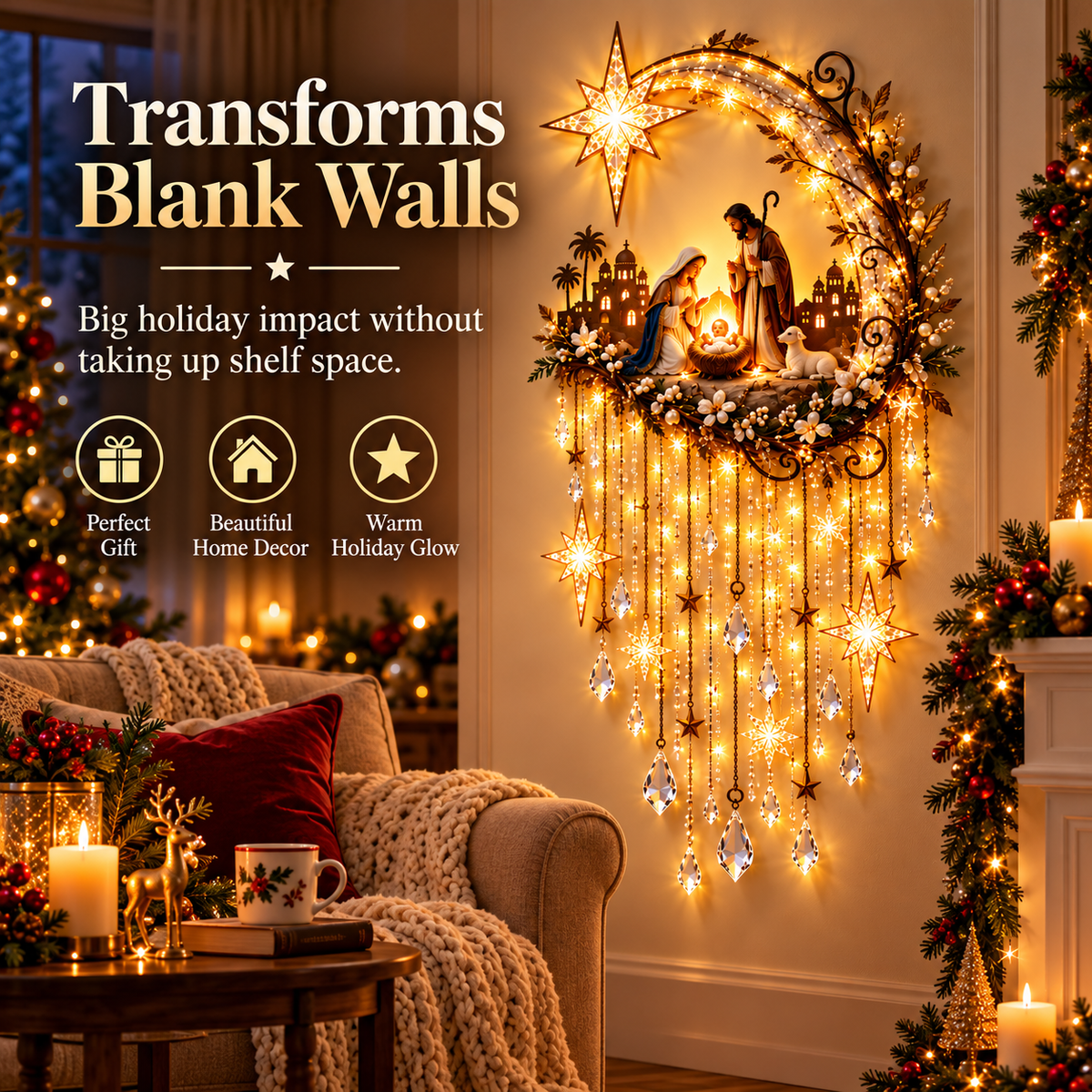 🎄 Holiday Sale 49% OFF 🎄 Nativity Moon Starfall Wall Light™ – Lighted Christmas Wall Decor ✨