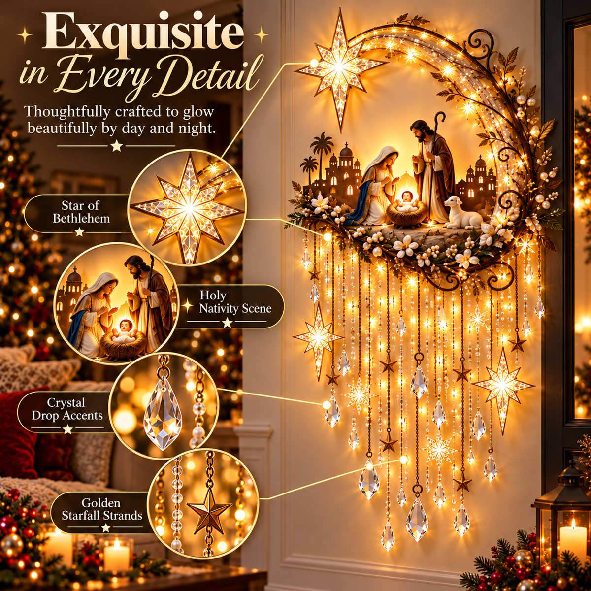 🎄 Holiday Sale 49% OFF 🎄 Nativity Moon Starfall Wall Light™ – Lighted Christmas Wall Decor ✨