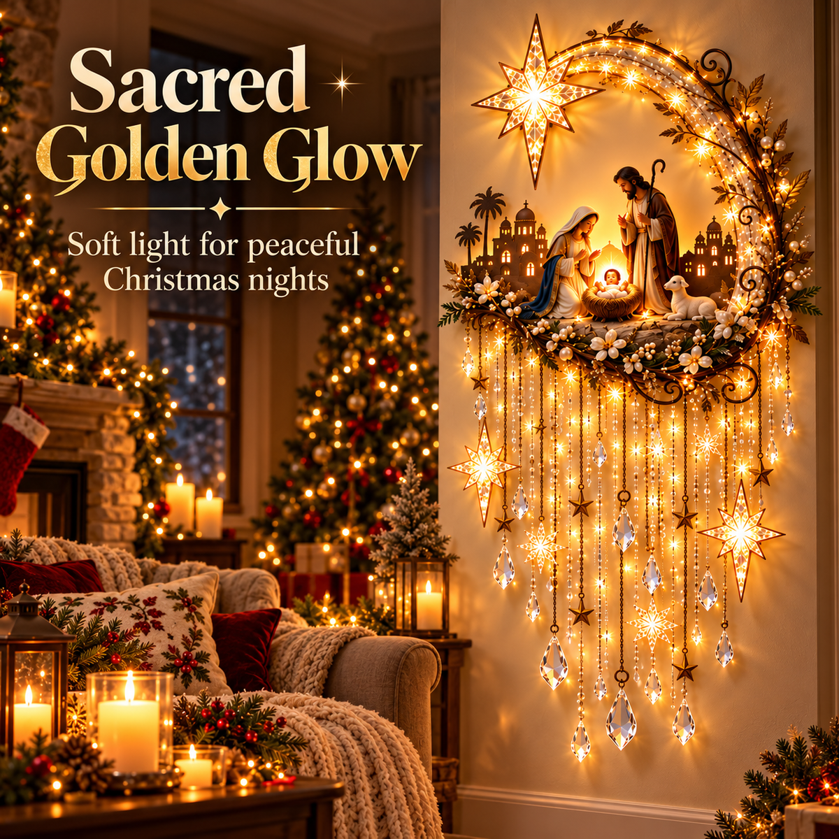 🎄 Holiday Sale 49% OFF 🎄 Nativity Moon Starfall Wall Light™ – Lighted Christmas Wall Decor ✨