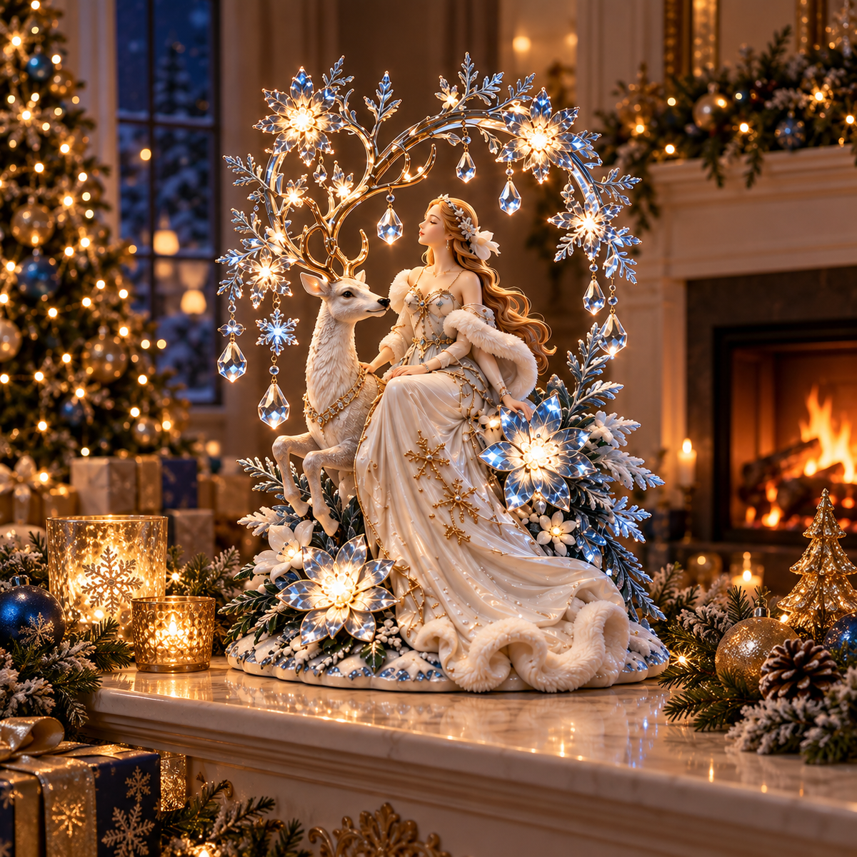 ✨ Holiday Sale 🦌 Enchanted Winter Lady™ – Crystal Lighted Holiday Centerpiece