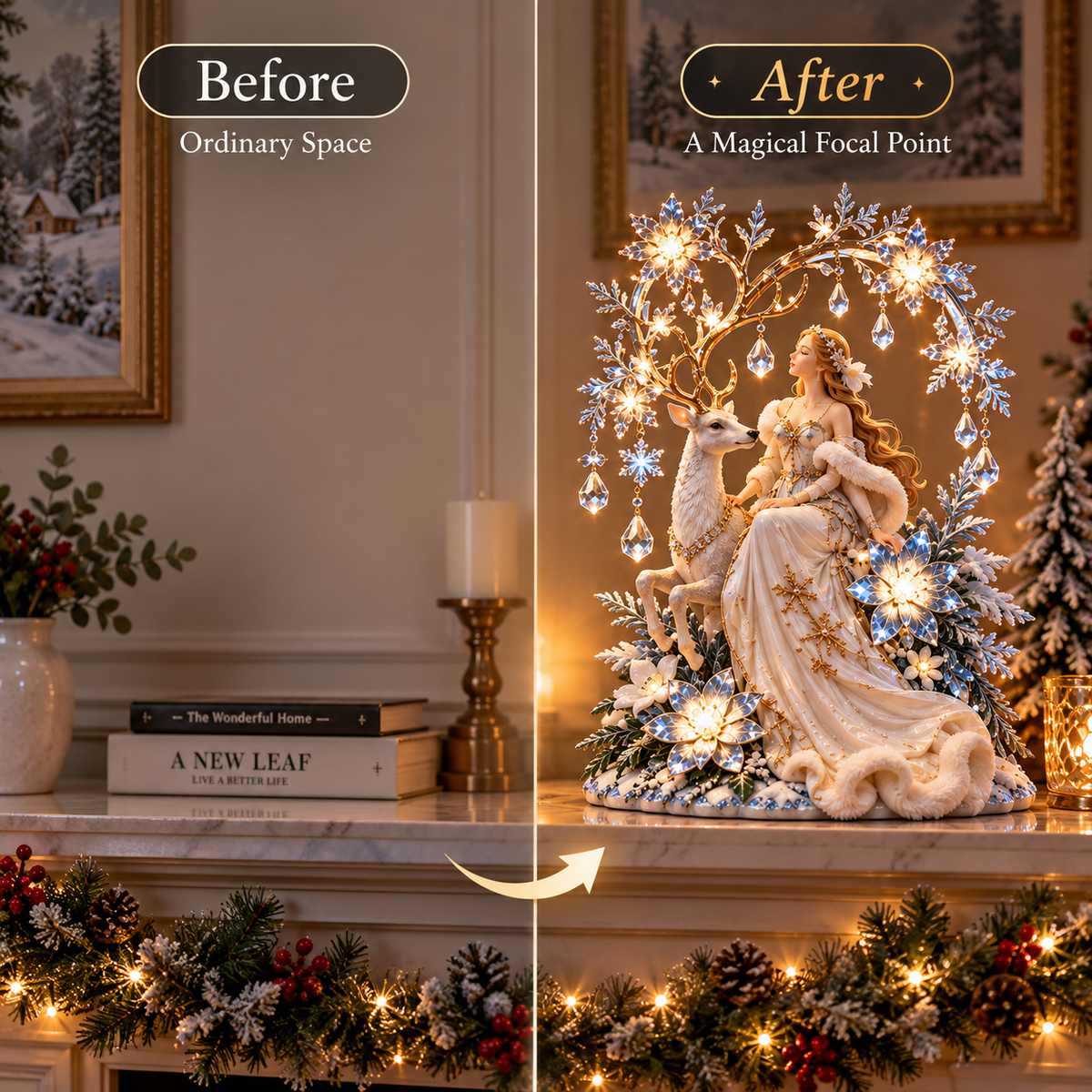 ✨ Holiday Sale 🦌 Enchanted Winter Lady™ – Crystal Lighted Holiday Centerpiece