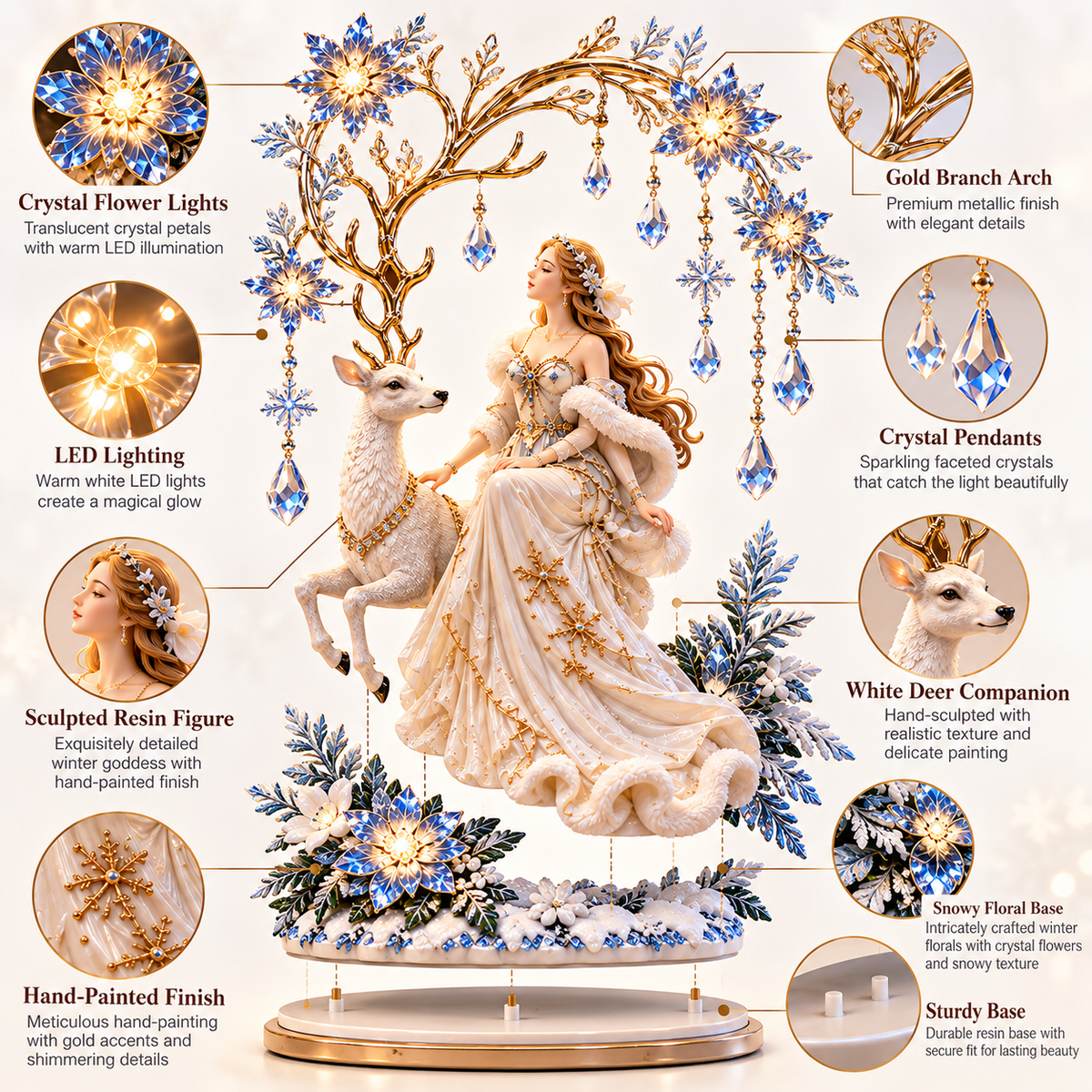✨ Holiday Sale 🦌 Enchanted Winter Lady™ – Crystal Lighted Holiday Centerpiece