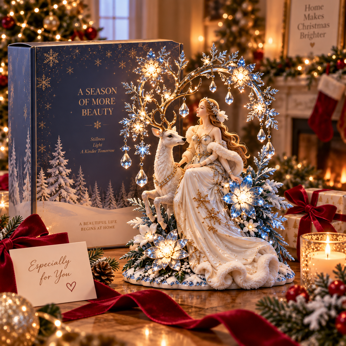 ✨ Holiday Sale 🦌 Enchanted Winter Lady™ – Crystal Lighted Holiday Centerpiece