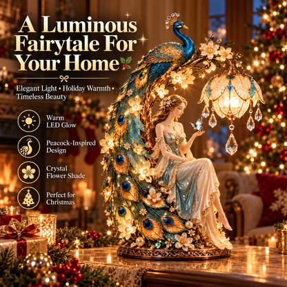 ✨ Holiday Sale 🦚 Moonlit Peacock Fairy™ – Elegant Lighted Lady Sculpture with Crystal Glow