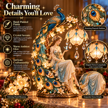 ✨ Holiday Sale 🦚 Moonlit Peacock Fairy™ – Elegant Lighted Lady Sculpture with Crystal Glow