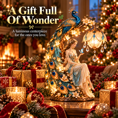 ✨ Holiday Sale 🦚 Moonlit Peacock Fairy™ – Elegant Lighted Lady Sculpture with Crystal Glow