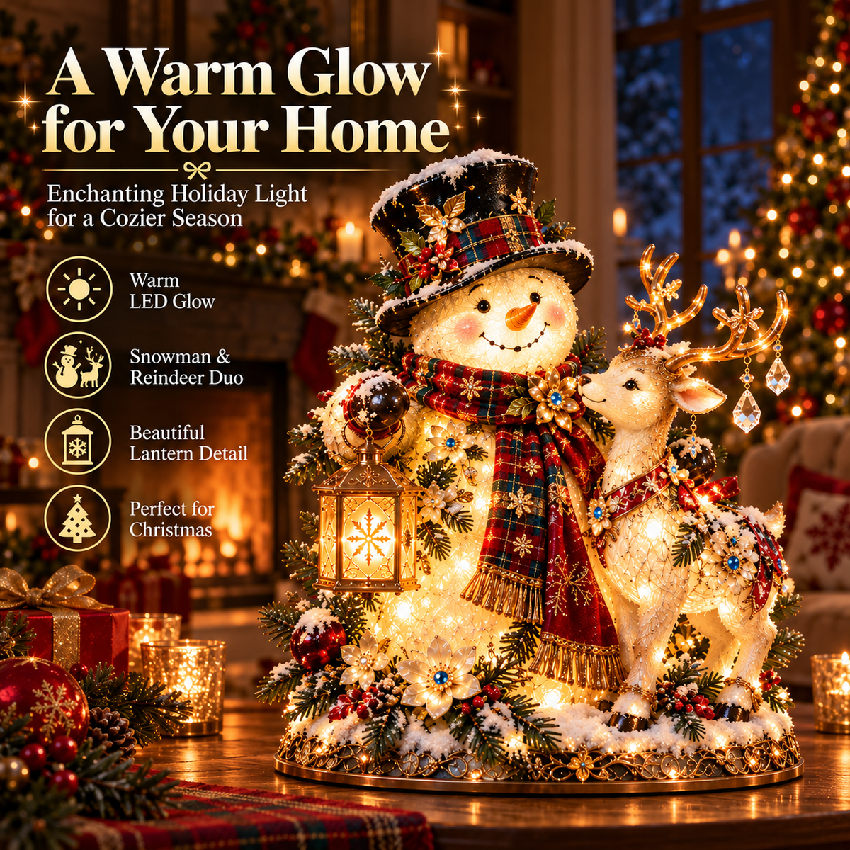 🎁 49% OFF Ends Today ☃️🦌 Snowman & Reindeer Glow™ – Lighted Christmas Tabletop Centerpiece ✨