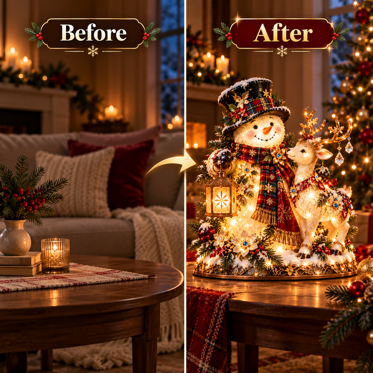 🎁 49% OFF Ends Today ☃️🦌 Snowman & Reindeer Glow™ – Lighted Christmas Tabletop Centerpiece ✨