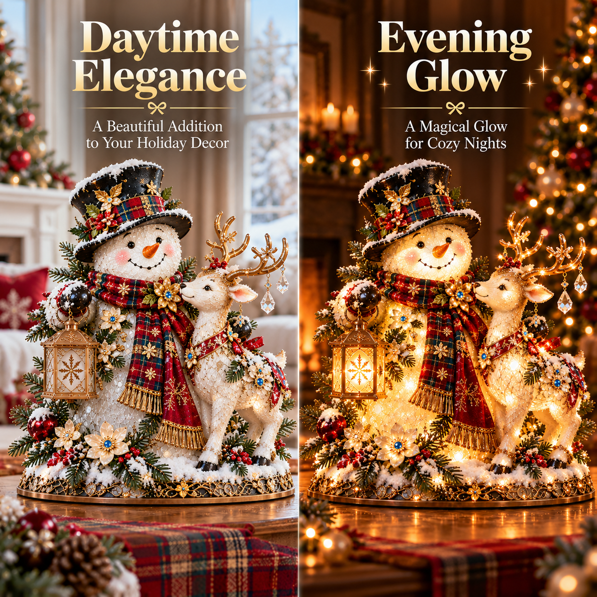 🎁 49% OFF Ends Today ☃️🦌 Snowman & Reindeer Glow™ – Lighted Christmas Tabletop Centerpiece ✨