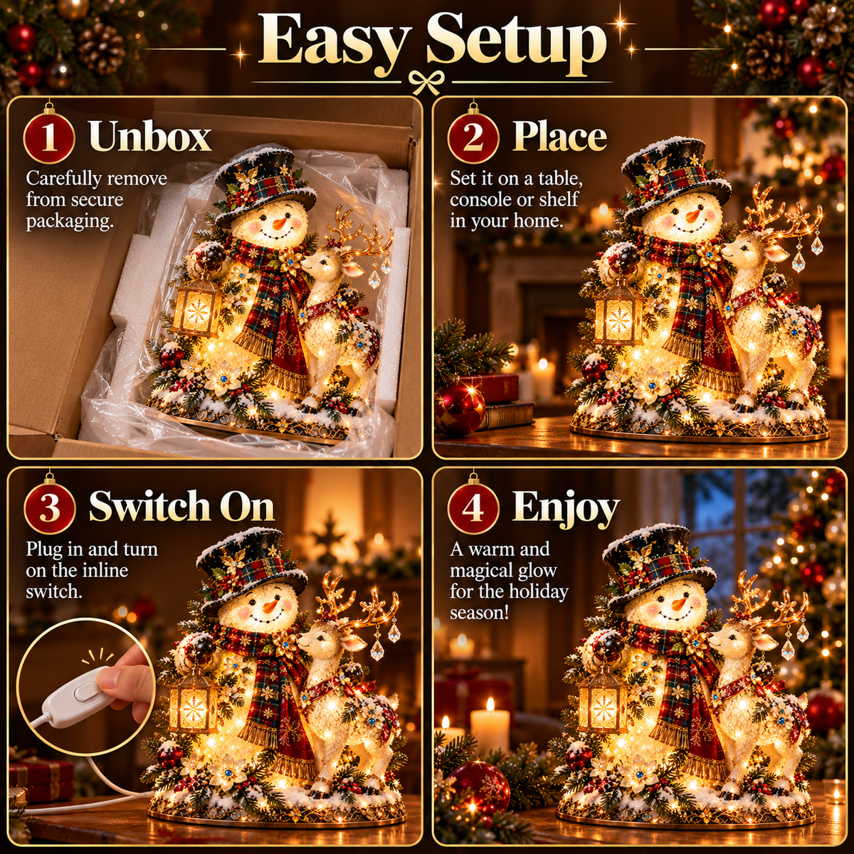 🎁 49% OFF Ends Today ☃️🦌 Snowman & Reindeer Glow™ – Lighted Christmas Tabletop Centerpiece ✨
