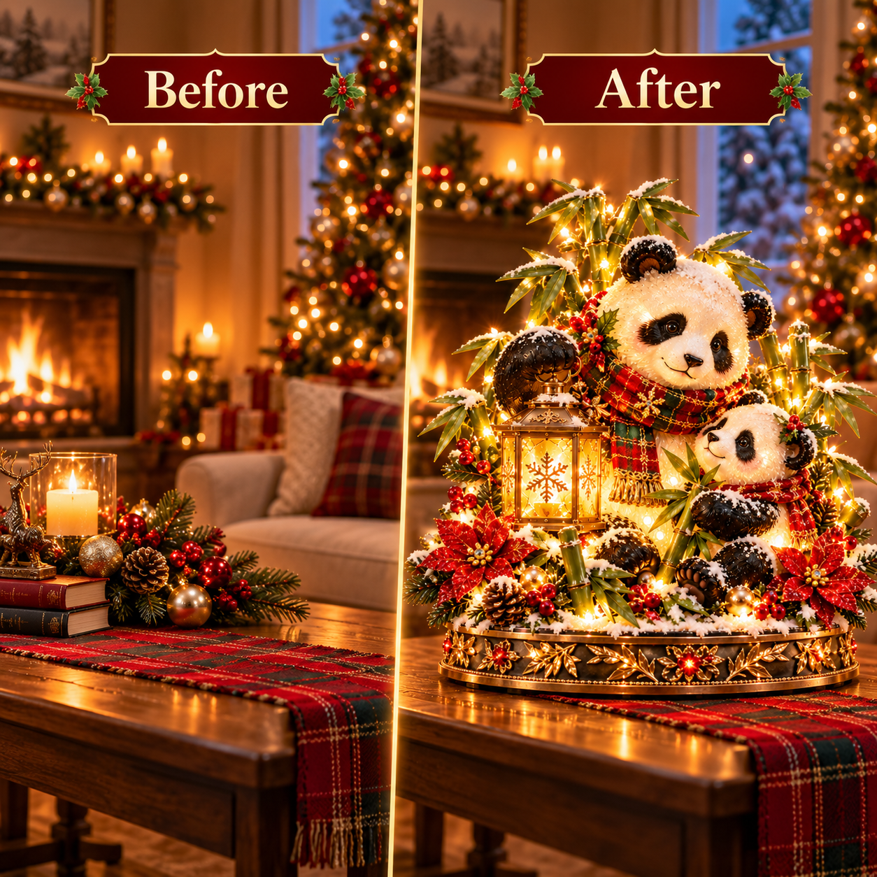Panda Family Christmas Glow before and after room transformation