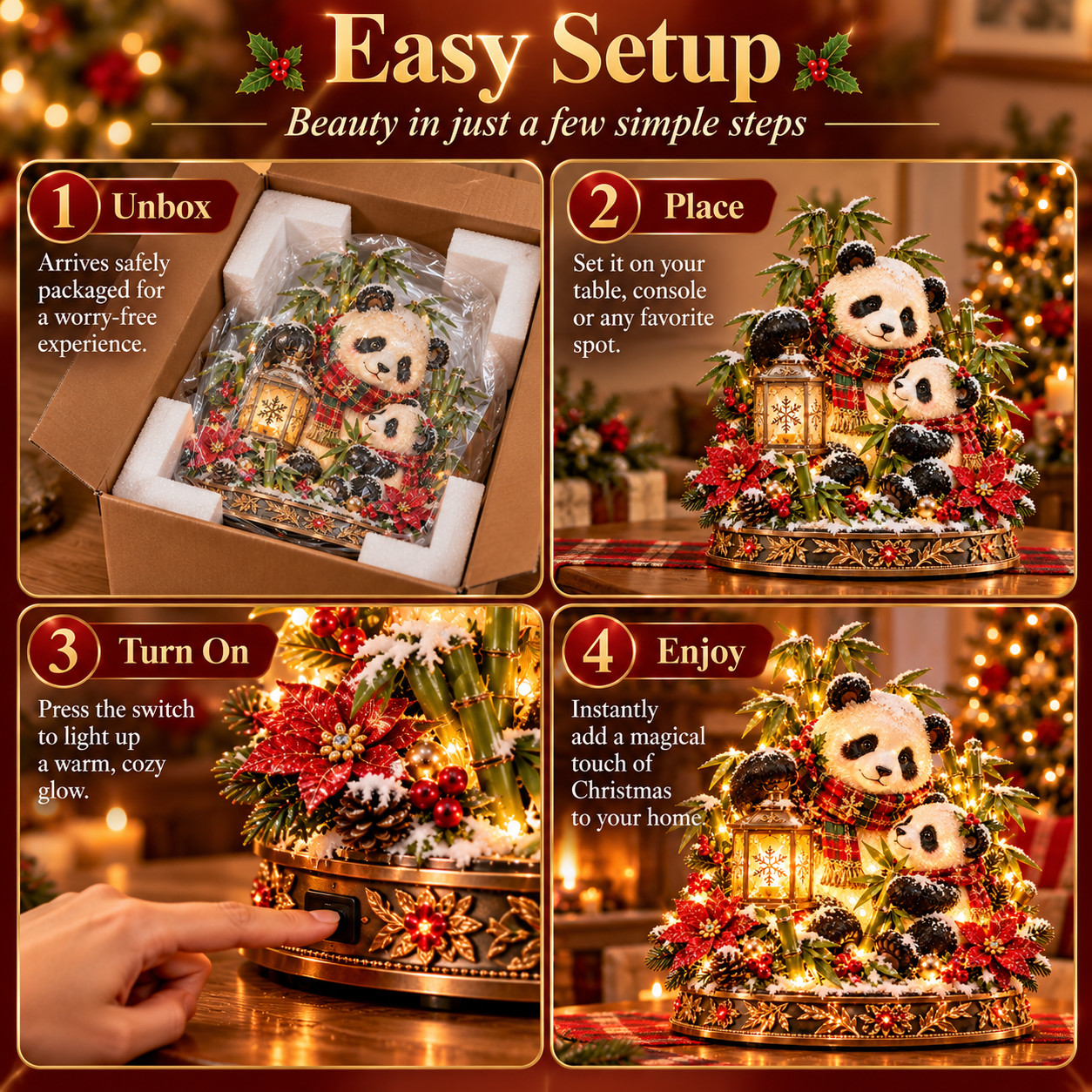 Panda Family Christmas Glow easy setup instructions