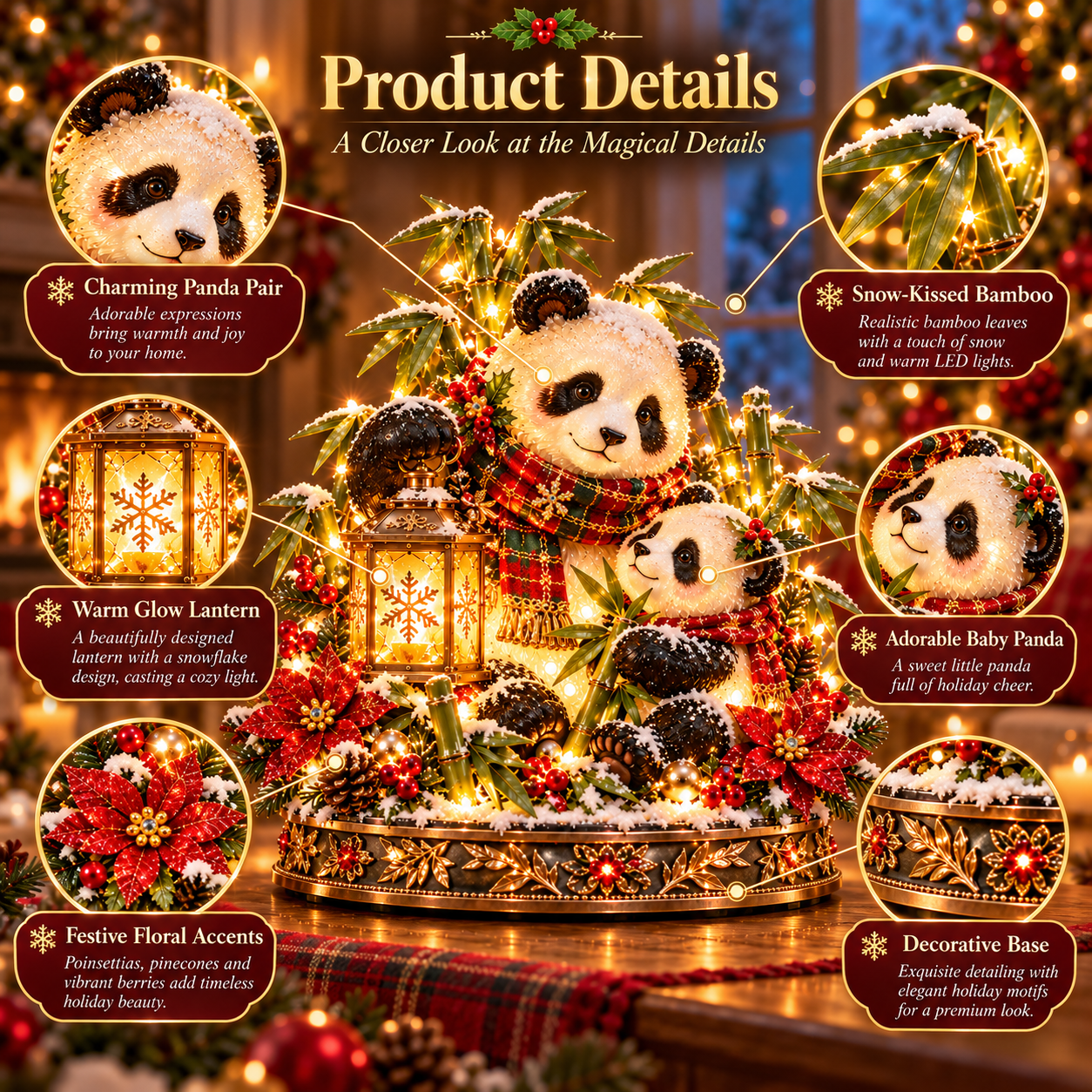 Panda Family Christmas Glow product details and material breakdown
