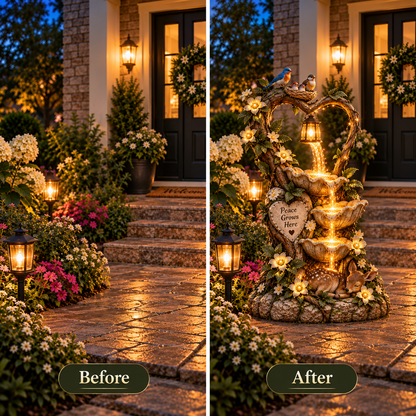 🔥 Last Day 49% OFF 🦌Glowing Heart Garden Fountain With Birds & Fawn