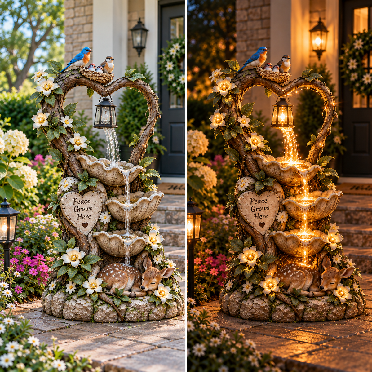 🔥 Last Day 49% OFF 🦌Glowing Heart Garden Fountain With Birds & Fawn