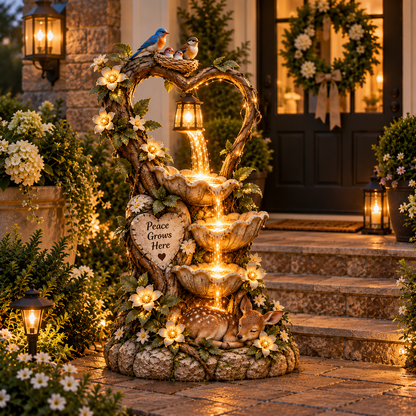 🔥 Last Day 49% OFF 🦌Glowing Heart Garden Fountain With Birds & Fawn