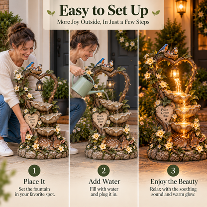 🔥 Last Day 49% OFF 🦌Glowing Heart Garden Fountain With Birds & Fawn