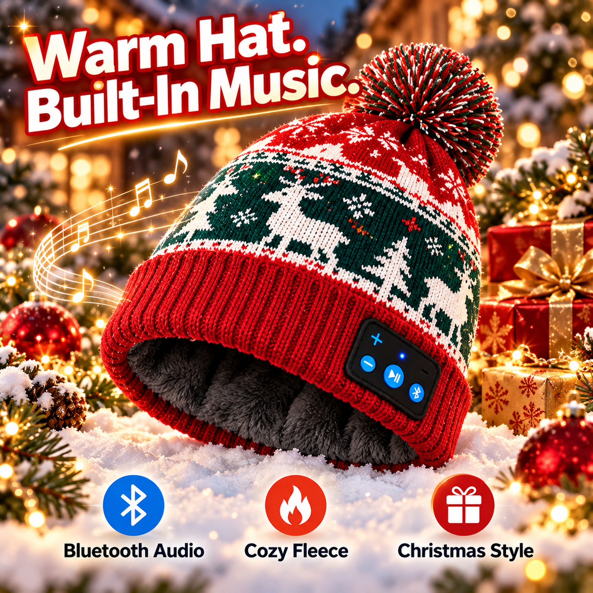🎄 Christmas Tune Beanie™ – Warm Bluetooth Music Hat with Built-In Speakers 🎧