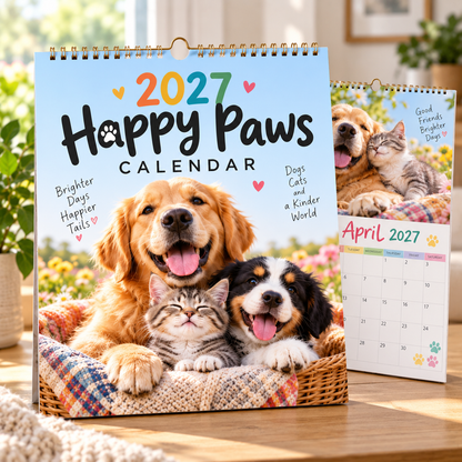 🐾 Happy Paws 2027 – Heartwarming Dog & Cat Wall Calendar