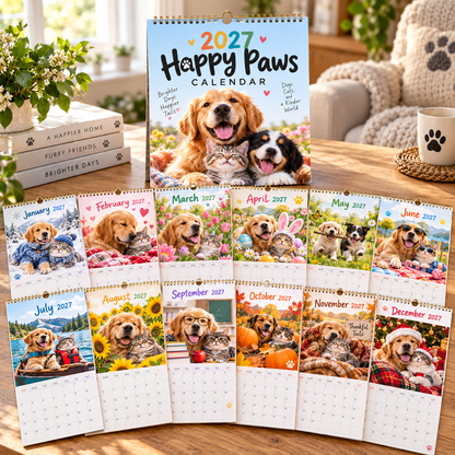 🐾 Happy Paws 2027 – Heartwarming Dog & Cat Wall Calendar