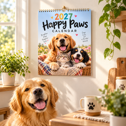🐾 Happy Paws 2027 – Heartwarming Dog & Cat Wall Calendar