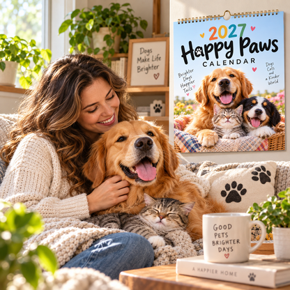 🐾 Happy Paws 2027 – Heartwarming Dog & Cat Wall Calendar