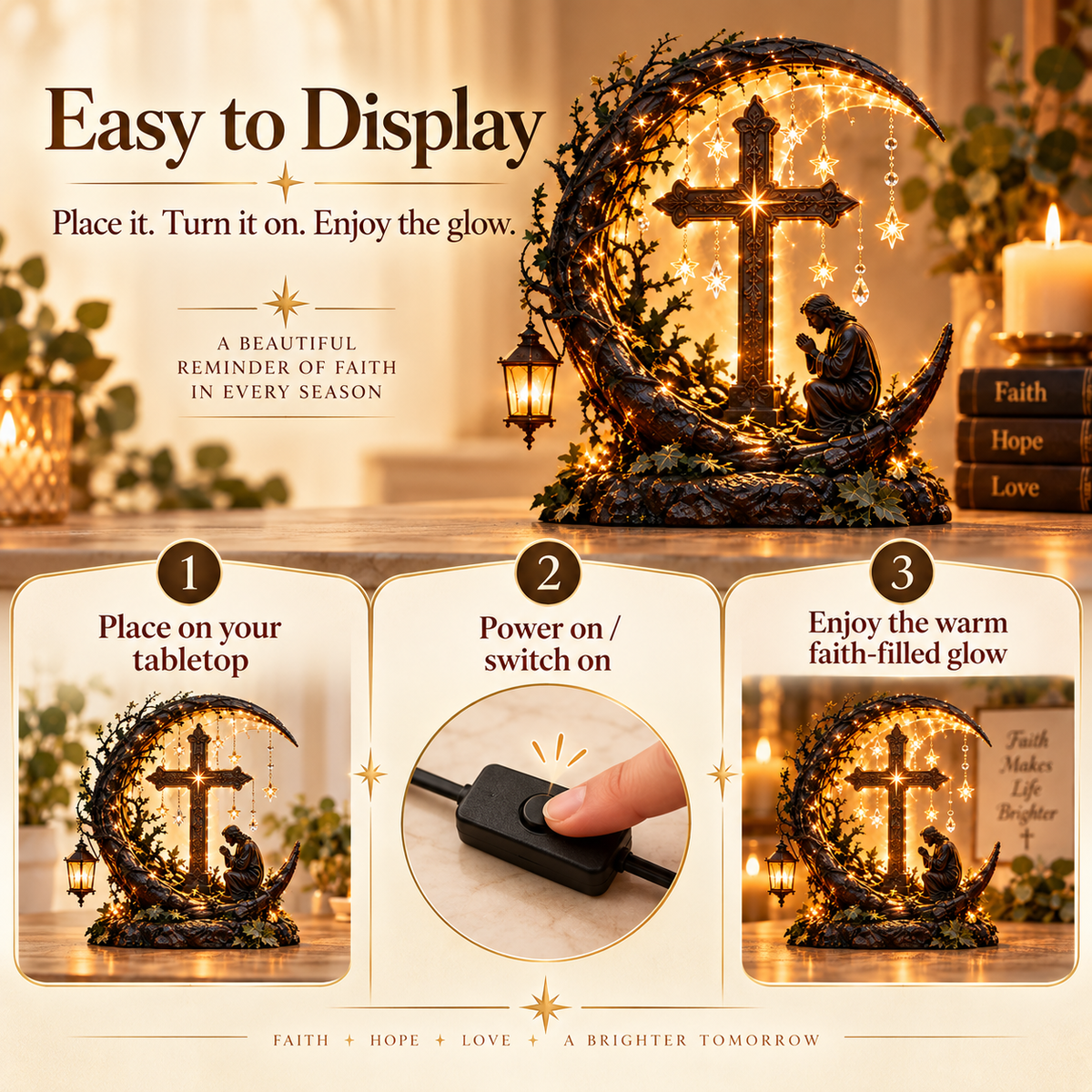 ✝️ Light of Faith™ Illuminated Cross Prayer Tabletop Decor