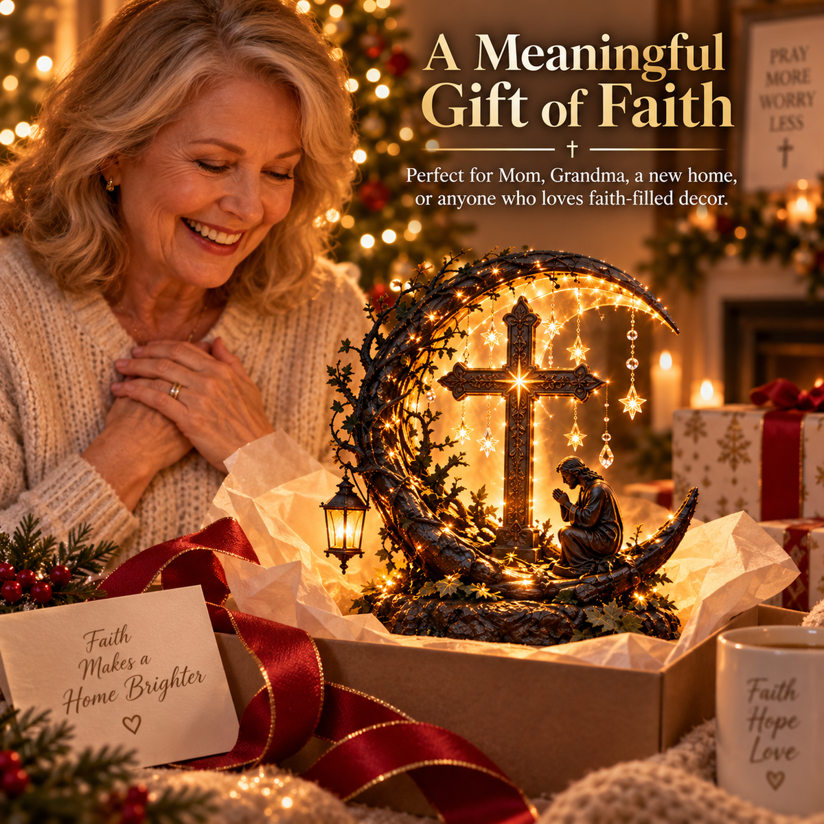 ✝️ Light of Faith™ Illuminated Cross Prayer Tabletop Decor