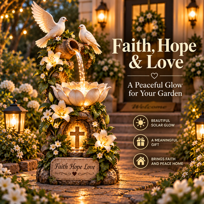 🕊️✝️ Faith Hope Love Fountain™ – Lighted Christian Garden Decor
