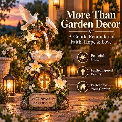 🕊️✝️ Faith Hope Love Fountain™ – Lighted Christian Garden Decor