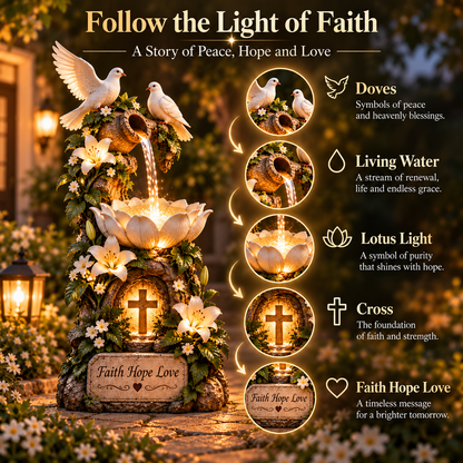 🕊️✝️ Faith Hope Love Fountain™ – Lighted Christian Garden Decor