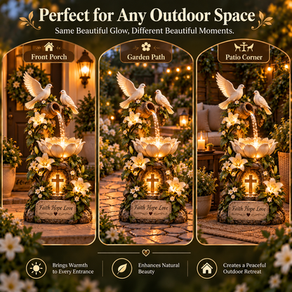 🕊️✝️ Faith Hope Love Fountain™ – Lighted Christian Garden Decor