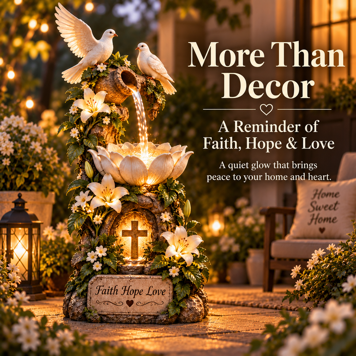 🕊️✝️ Faith Hope Love Fountain™ – Lighted Christian Garden Decor