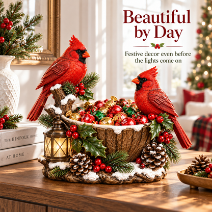 Last Day 50% Off❤️ Cardinal Christmas Treat Bowl™ – Lighted Holiday Candy Bowl & Tabletop Decor