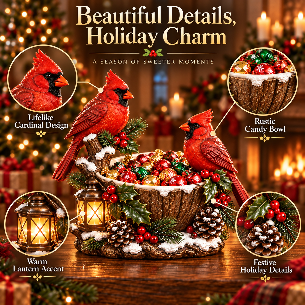 Last Day 50% Off❤️ Cardinal Christmas Treat Bowl™ – Lighted Holiday Candy Bowl & Tabletop Decor