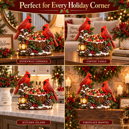 Last Day 50% Off❤️ Cardinal Christmas Treat Bowl™ – Lighted Holiday Candy Bowl & Tabletop Decor