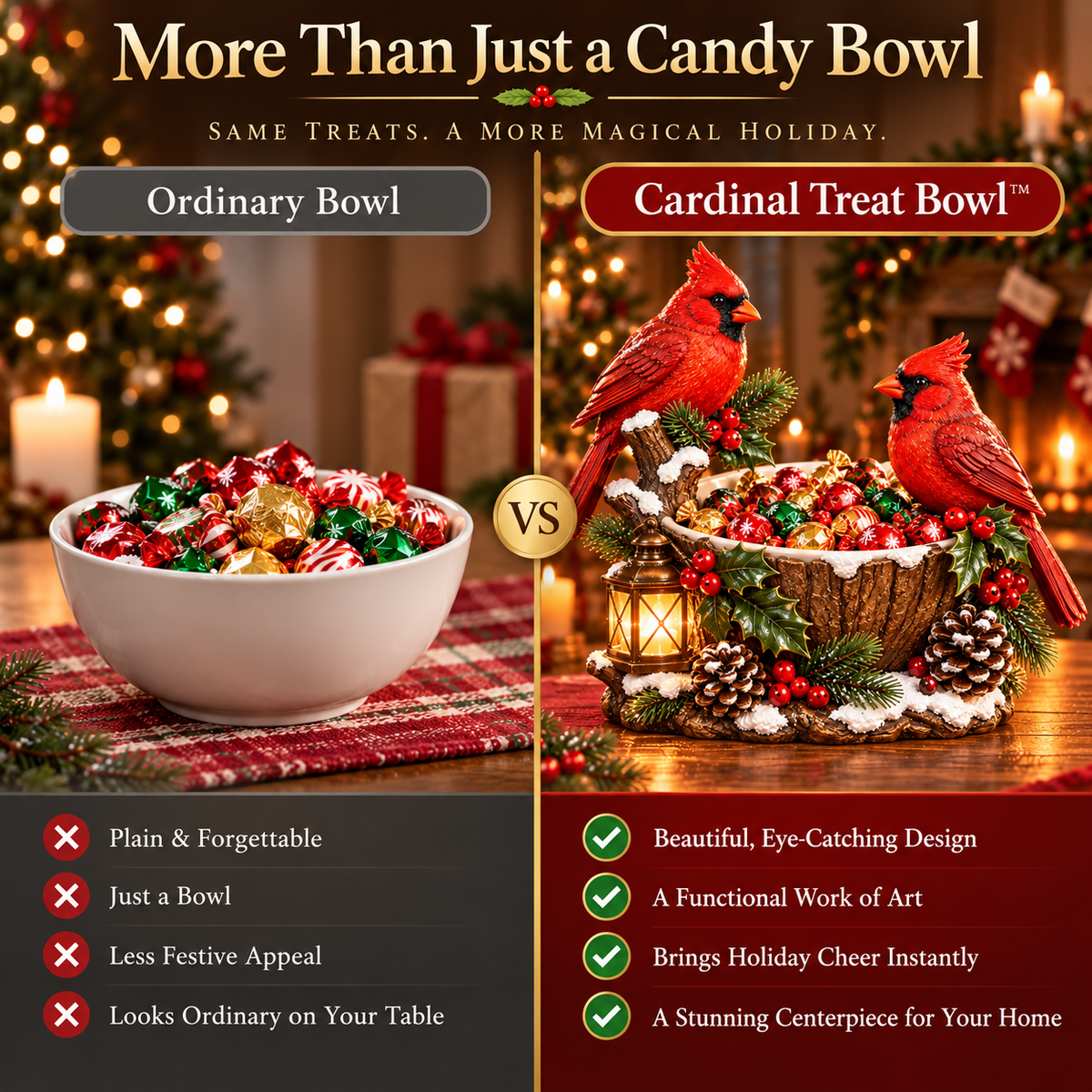 Last Day 50% Off❤️ Cardinal Christmas Treat Bowl™ – Lighted Holiday Candy Bowl & Tabletop Decor