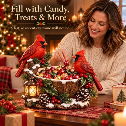 Last Day 50% Off❤️ Cardinal Christmas Treat Bowl™ – Lighted Holiday Candy Bowl & Tabletop Decor