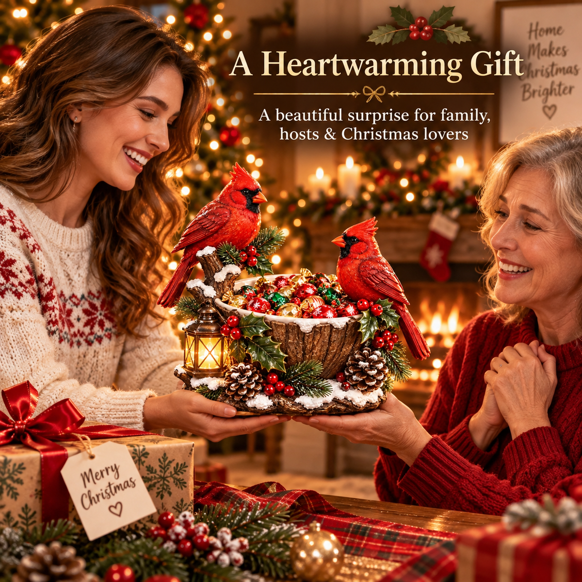 Last Day 50% Off❤️ Cardinal Christmas Treat Bowl™ – Lighted Holiday Candy Bowl & Tabletop Decor