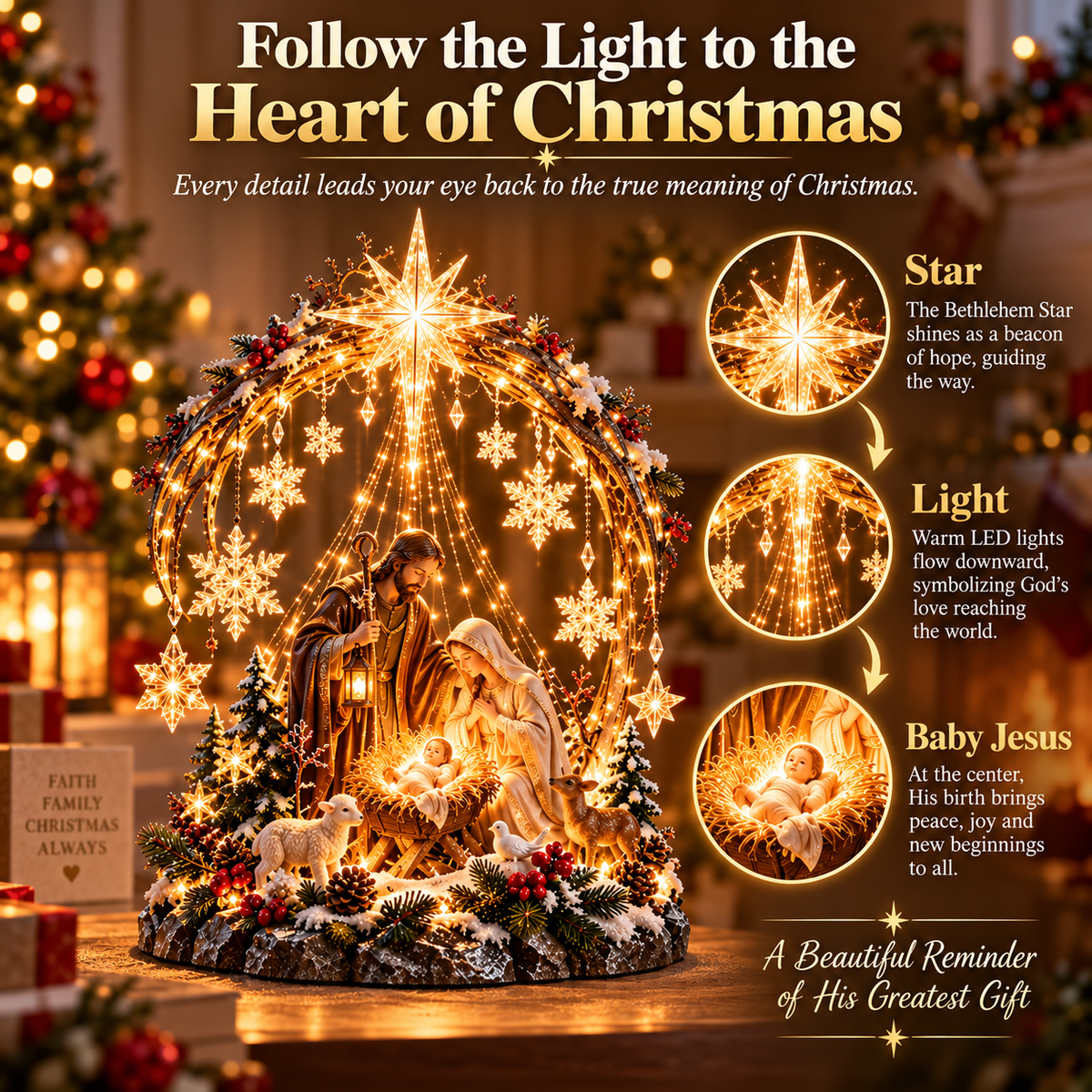 🔥 Last Day 50% OFF 🔥⭐ Bethlehem Starlight Nativity Arch™ – Lighted Christmas Tabletop Decor