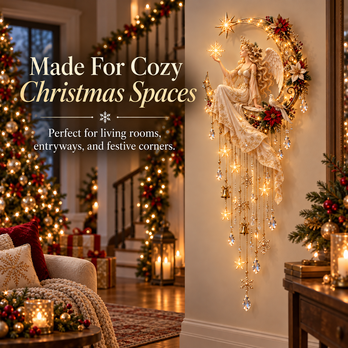 🔥 Last Day 50% OFF –Angel’s Moonlit Starfall™ – Lighted Christmas Angel Wall Decor