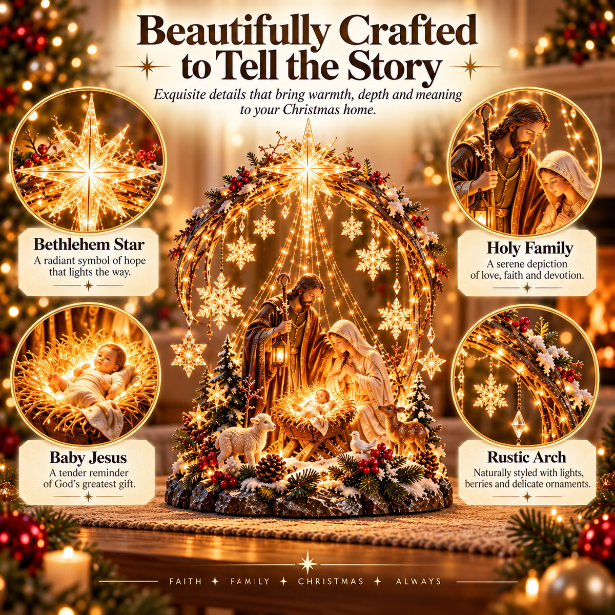 🔥 Last Day 50% OFF 🔥⭐ Bethlehem Starlight Nativity Arch™ – Lighted Christmas Tabletop Decor
