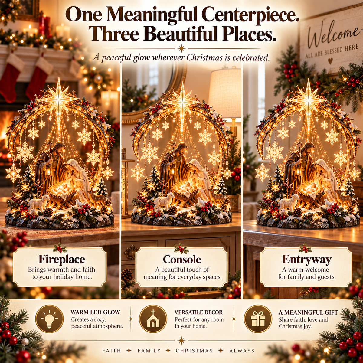 🔥 Last Day 50% OFF 🔥⭐ Bethlehem Starlight Nativity Arch™ – Lighted Christmas Tabletop Decor
