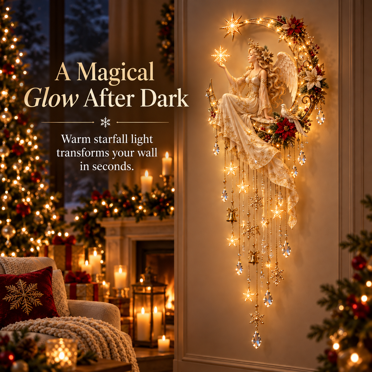 🔥 Last Day 50% OFF –Angel’s Moonlit Starfall™ – Lighted Christmas Angel Wall Decor