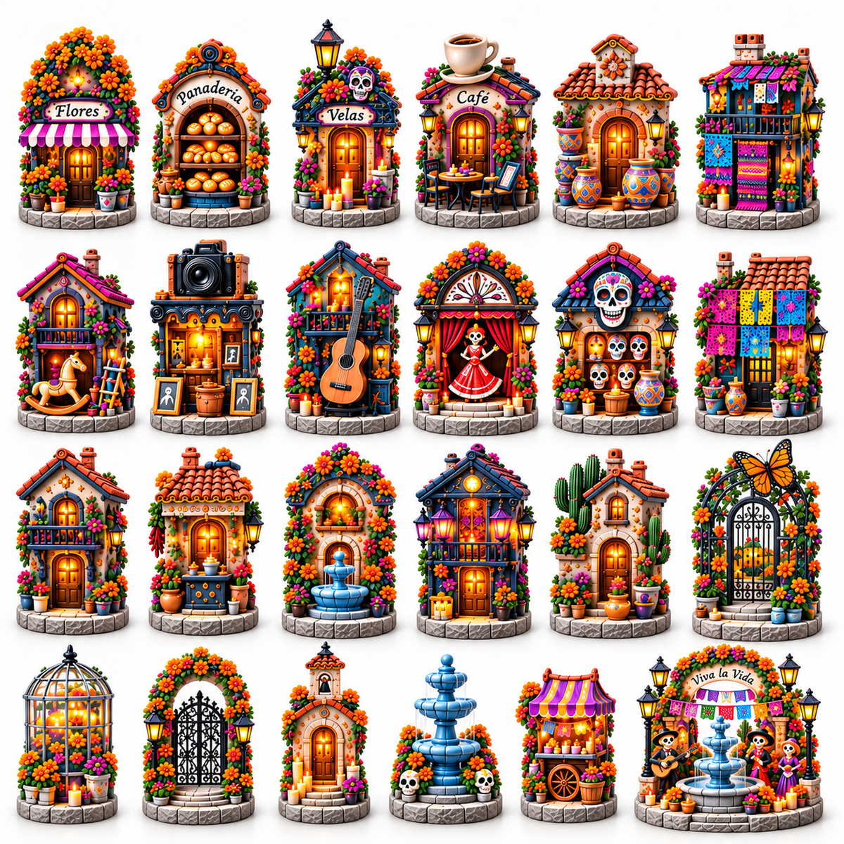 All 24 Dia de Muertos Village Advent Calendar miniatures