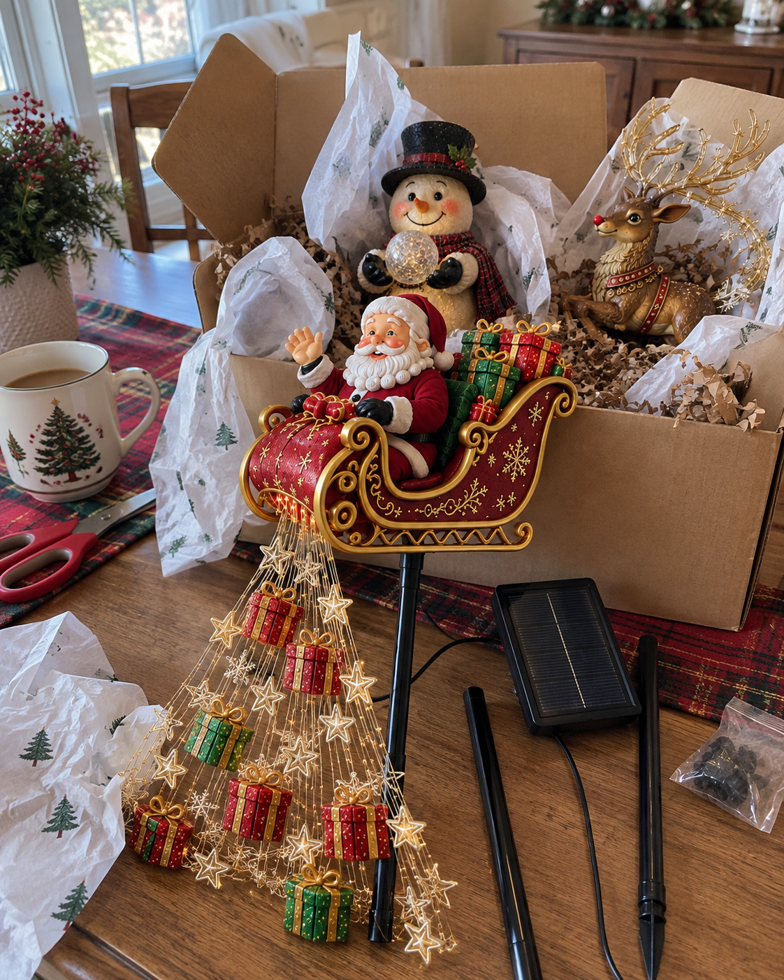 🎅✨ 2026 New Santa’s Flying Sleigh Gift Cascade – Solar Christmas Garden Light✨