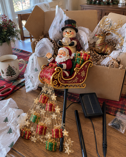 🎅✨ 2026 New Santa’s Flying Sleigh Gift Cascade – Solar Christmas Garden Light✨